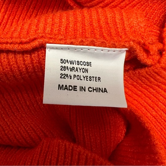 Vibrant Orange V-Neck Sweater with Lace Detail - Picture 5 of 9